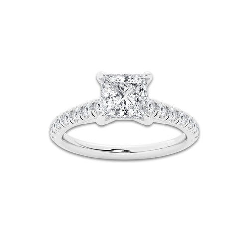 1.39 ctw Princess Lab-Grown Diamond Pave Engagement Ring in Platinum for Women | E Color, VS1 Clarity, IGI Certified 1.00 ct Center Diamond