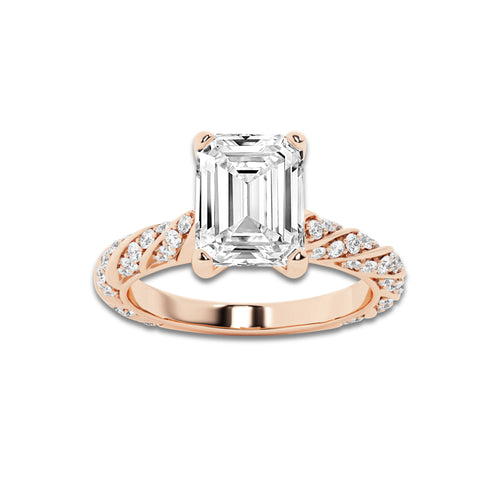 1.94 ctw Emerald Lab-Grown Diamond Twisted Band Engagement Ring in 14K Rose Gold for Women | Colorless E, VS1 Clarity, IGI Certified 1.50 ct Center Diamond