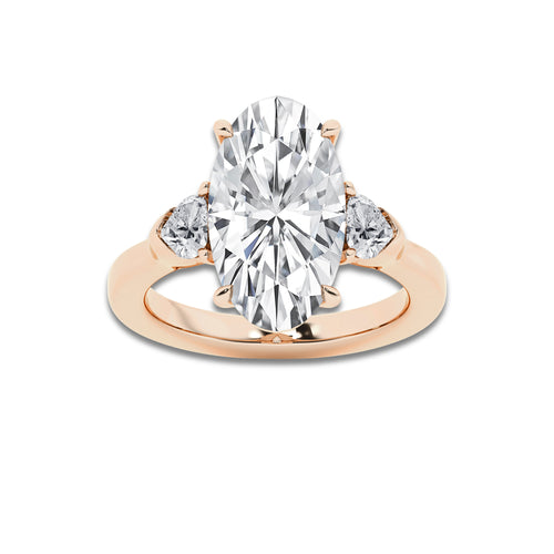 Bia 4 5/8 ctw Moval Lab Grown Diamond Side Stone Engagement Ring 18K Rose Gold, E, VS1 | IGI Certified, 4 ct Center