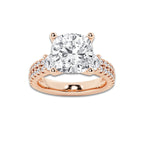 6.96 ctw Cushion Lab-Grown Diamond Three Stone Double Row Engagement Ring in 14K Rose Gold for Women | E Color, VS1 Clarity, IGI Certified 6.00 ct Center Diamond
