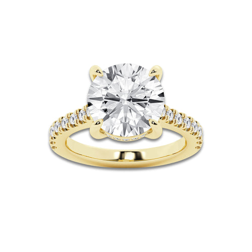 4.35 ctw Round Lab-Grown Diamond Hidden Halo Side Stone Engagement Ring in 18K Yellow Gold for Women | Colorless E, VS1 Clarity, IGI Certified 4.00 ct Center Diamond