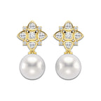 14 mm Cultured Freshwater Pearl and 2 ctw Lab Grown Diamond Earrings 14K Yellow Gold