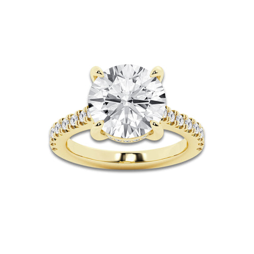 4.35 ctw Round Lab-Grown Diamond Hidden Halo Side Stone Engagement Ring in 18K Yellow Gold for Women | Colorless D, VVS1 Clarity, IGI Certified 4.00 ct Center Diamond