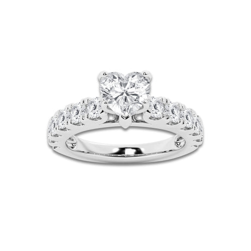 2.00 ctw Heart Lab-Grown Diamond Split-Prong Set Side Stone Engagement Ring in Platinum for Women | Colorless D, VVS1 Clarity, IGI Certified 1.00 ct Center Diamond
