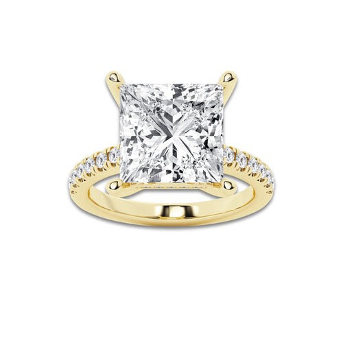 8.42 ctw Princess Lab-Grown Diamond Hidden Halo Side Stone Engagement Ring in 18K Yellow Gold for Women | Colorless E, VS1 Clarity, IGI Certified 8.00 ct Center Diamond