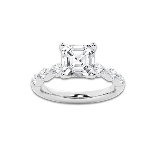 3.48 ctw Asscher Lab-Grown Diamond Marquise Side Stone Engagement Ring in Platinum for Women | Colorless E, VS1 Clarity, IGI Certified 3.00 ct Center Diamond