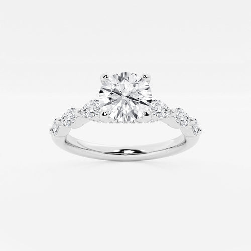 1.16 ctw Round Lab-Grown Diamond Marquise Side Stone Engagement Ring in Platinum for Women | Colorless E, VS1 Clarity, IGI Certified 0.75 ct Center Diamond