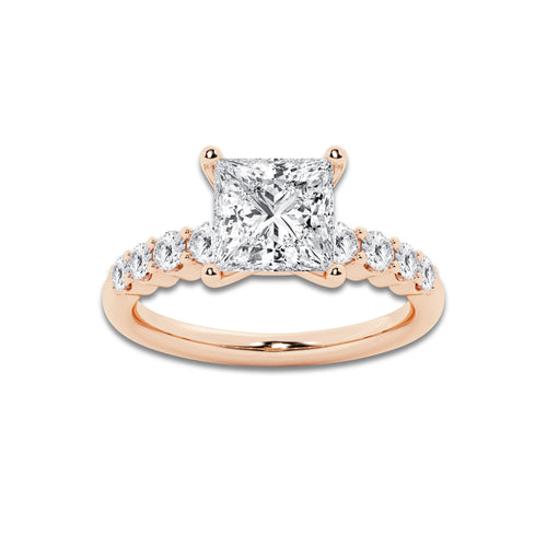 3.04 ctw Princess Lab-Grown Diamond Side Stone Engagement Ring in 14K Rose Gold for Women | Colorless D, VVS1 Clarity, IGI Certified 2.50 Ct Center Diamond