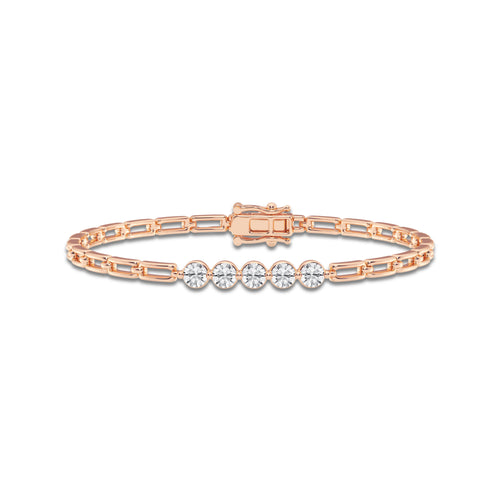 1 ctw Round Lab Grown Diamond Adjustable Five Stone Bracelet - 6 Inches 14K Rose Gold, DE, VS1
