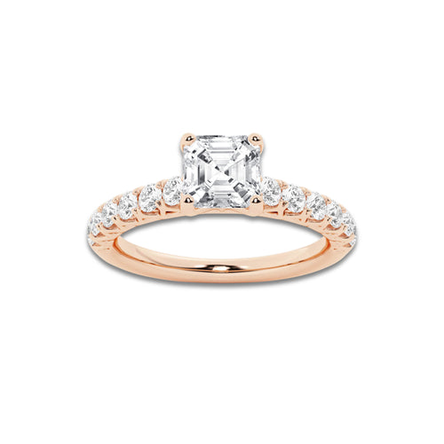 Nora 1 1/2 ctw Asscher Lab Grown Diamond Royal Crown Engagement Ring 14K Rose Gold, D, VVS | IGI Certified, 1 ct Center