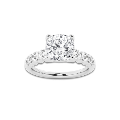 2.54 Ct Cushion Lab-Grown Diamond Half Eternity Engagement Ring in Platinum for Female, Colorless (E), VS1 Clarity | IGI Certified, 2.00 Ct Center Diamond