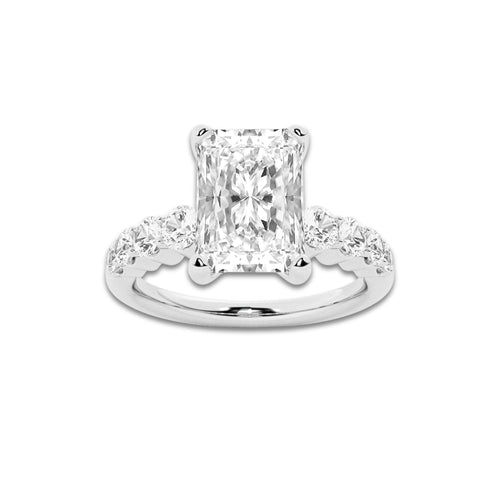 2.54 ctw Radiant Lab-Grown Diamond Side Stone Engagement Ring in 14K White Gold for Women | Colorless E, VS1 Clarity, IGI Certified 2.00 Ct Center Diamond