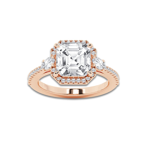 Sunlight 3 3/4 ctw Asscher Lab Grown Diamond Halo Engagement Ring 18K Rose Gold, D, VVS | IGI Certified, 3 ct Center