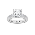 4.46 ctw Asscher Lab-Grown Diamond Three Stone Double Row Engagement Ring in Platinum for Women | D Color, VVS1 Clarity, IGI Certified 3.50 ct Center Diamond