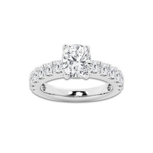 3.00 ctw Elongated Cushion Lab-Grown Diamond Split-Prong Set Side Stone Engagement Ring in 14K White Gold for Women | Colorless D, VVS1 Clarity, IGI Certified 2.00 ct Center Diamond