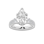 4.46 ctw Pear Lab-Grown Diamond Three Stone Double Row Engagement Ring in Platinum for Women | E Color, VS1 Clarity, IGI Certified 3.50 ct Center Diamond