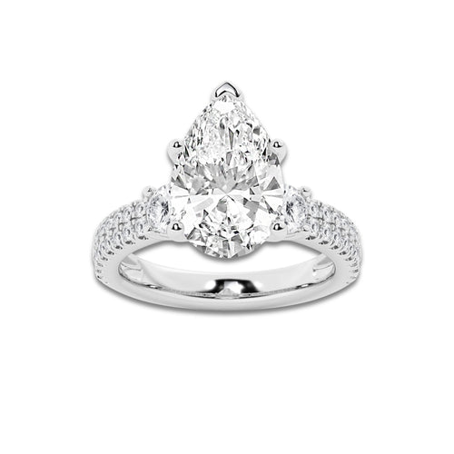 4.46 ctw Pear Lab-Grown Diamond Three Stone Double Row Engagement Ring in Platinum for Women | E Color, VS1 Clarity, IGI Certified 3.50 ct Center Diamond