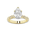3.92 ctw Pear Lab-Grown Diamond Twisted Band Engagement Ring in 14K Yellow Gold for Women | Colorless E, VS1 Clarity, IGI Certified 3.50 ct Center Diamond