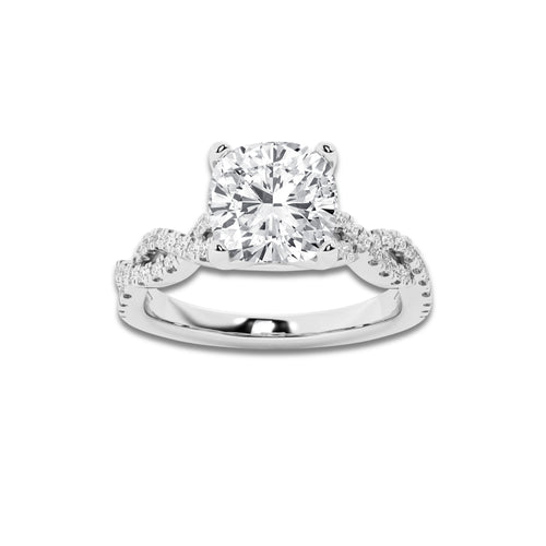 2.25 ctw Cushion Lab-Grown Diamond Twisted Shank Engagement Ring in 14K White Gold for Women | D Color, VVS1 Clarity, IGI Certified 2.00 ct Center Diamond