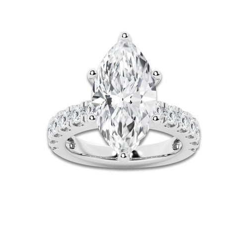 7.00 ctw Marquise Lab-Grown Diamond Split-Prong Set Side Stone Engagement Ring in 14K White Gold for Women | Colorless E, VS1 Clarity, IGI Certified 6.00 ct Center Diamond