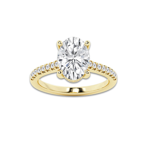 2.75 ctw Oval Lab-Grown Diamond Hidden Halo Side Stone Engagement Ring in 18K Yellow Gold for Women | Colorless D, VVS1 Clarity, IGI Certified 2.50 ct Center Diamond