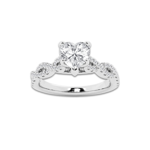 1.25 ctw Heart Lab-Grown Diamond Twisted Shank Engagement Ring in 14K White Gold for Women | D Color, VVS1 Clarity, IGI Certified 1.00 ct Center Diamond