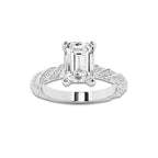 4.42 ctw Emerald Lab-Grown Diamond Twisted Band Engagement Ring in 14K White Gold for Women | Colorless E, VS1 Clarity, IGI Certified 4.00 ct Center Diamond