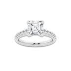 2.90 ctw Asscher Lab-Grown Diamond Pave Engagement Ring in 14K White Gold for Women | D Color, VVS1 Clarity, IGI Certified 2.50 ct Center Diamond