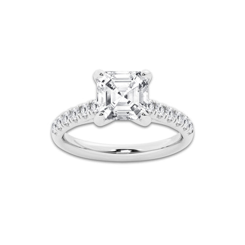 2.90 ctw Asscher Lab-Grown Diamond Pave Engagement Ring in 14K White Gold for Women | D Color, VVS1 Clarity, IGI Certified 2.50 ct Center Diamond