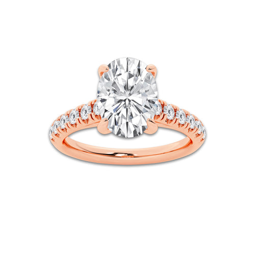 2.41 ctw Oval Lab-Grown Diamond Pave Engagement Ring in 14K Rose Gold for Women | E Color, VS1 Clarity, IGI Certified 2.00 ct Center Diamond