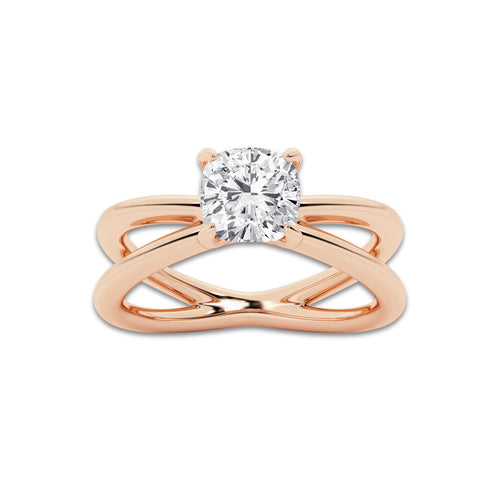 Ingrid 1 1/2 ctw Cushion Lab Grown Diamond Crossover Solitaire Engagement Ring 14K Rose Gold, D, VVS | IGI Certified, 1 1/2 ct Center