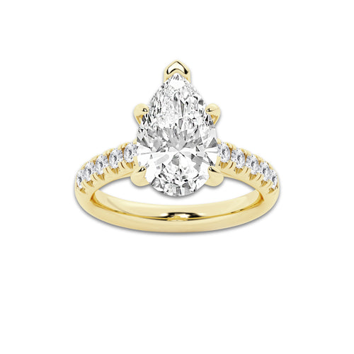 3.93 ctw Pear Lab-Grown Diamond Pave Engagement Ring in 14K Yellow Gold for Women | D Color, VVS1 Clarity, IGI Certified 3.50 ct Center Diamond