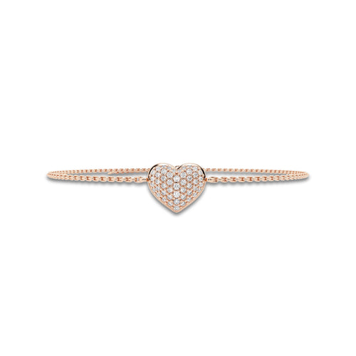 1/4 ctw Round Lab Grown Diamond Pave Heart Chain Bracelet Chain Bracelet - 7 Inches 14K Rose Gold, DE, VS1