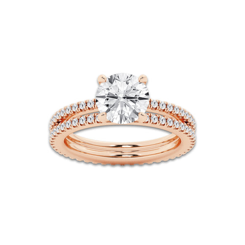 2.69 ctw Round Lab-Grown Diamond Double Row Diamond Engagement Ring in 14K Rose Gold for Women | Colorless D, VVS1 Clarity, IGI Certified 2.00 ct Center Diamond