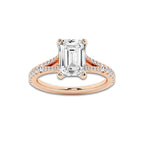6.66 ctw Emerald Lab-Grown Diamond Split Shank Side Stone Engagement Ring in 14K Rose Gold for Women | Colorless D, VVS1 Clarity, IGI Certified 6.00 ct Center Diamond