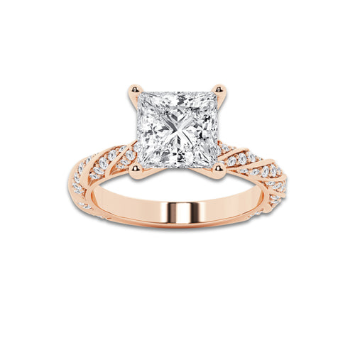 4.42 ctw Princess Lab-Grown Diamond Twisted Band Engagement Ring in 14K Rose Gold for Women | Colorless E, VS1 Clarity, IGI Certified 4.00 ct Center Diamond