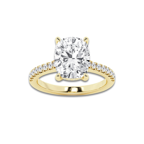 4.30 ctw Elongated Cushion Lab-Grown Diamond Hidden Halo Side Stone Engagement Ring in 18K Yellow Gold for Women | Colorless E, VS1 Clarity, IGI Certified 4.00 ct Center Diamond