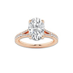 8.66 ctw Oval Lab-Grown Diamond Split Shank Side Stone Engagement Ring in 14K Rose Gold for Women | Colorless E, VS1 Clarity, IGI Certified 8.00 ct Center Diamond