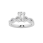 1.00 ctw Emerald Lab-Grown Diamond Twisted Shank Engagement Ring in 14K White Gold for Women | E Color, VS1 Clarity, Not Certified 0.75 ct Center Diamond