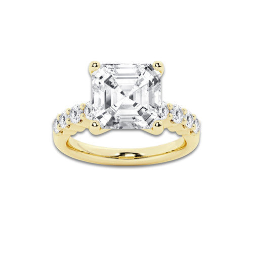 8.66 Ct Asscher Lab-Grown Diamond Half Eternity Engagement Ring in 14K Yellow Gold for Female, Colorless (E), VS1 Clarity | IGI Certified, 8.00 Ct Center Diamond