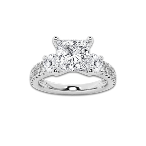 3.00 ctw Princess Lab-Grown Diamond Three Stone Double Row Engagement Ring in Platinum for Women | D Color, VVS1 Clarity, IGI Certified 2.00 ct Center Diamond