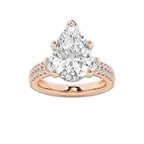 5.96 ctw Pear Lab-Grown Diamond Three Stone Double Row Engagement Ring in 14K Rose Gold for Women | D Color, VVS1 Clarity, IGI Certified 5.00 ct Center Diamond