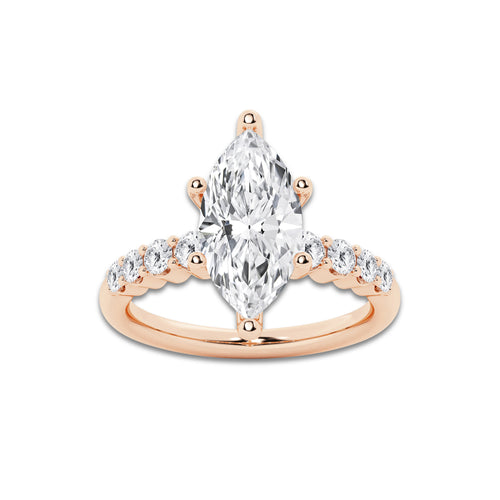 4.16 ctw Marquise Lab-Grown Diamond Side Stone Engagement Ring in 14K Rose Gold for Women | Colorless D, VVS1 Clarity, IGI Certified 3.50 Ct Center Diamond