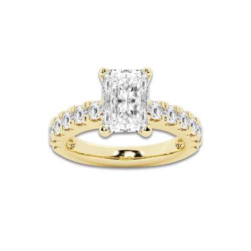 4.00 ctw Radiant Lab-Grown Diamond Split-Prong Set Side Stone Engagement Ring in 14K Yellow Gold for Women | Colorless E, VS1 Clarity, IGI Certified 3.00 ct Center Diamond
