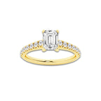 1.14 ctw Emerald Lab-Grown Diamond Pave Engagement Ring in 14K Yellow Gold for Women | E Color, VS1 Clarity, IGI Certified 0.75 ct Center Diamond