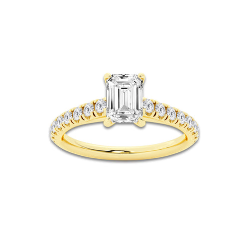 1.14 ctw Emerald Lab-Grown Diamond Pave Engagement Ring in 14K Yellow Gold for Women | E Color, VS1 Clarity, IGI Certified 0.75 ct Center Diamond