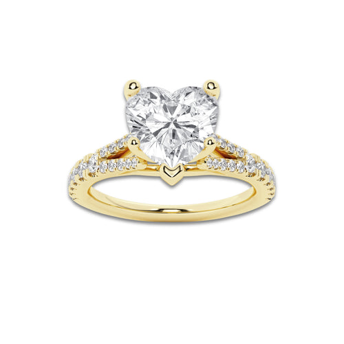 2.33 ctw Heart Lab-Grown Diamond Split Shank Side Stone Engagement Ring in 14K Yellow Gold for Women | Colorless D, VVS1 Clarity, IGI Certified 2.00 ct Center Diamond