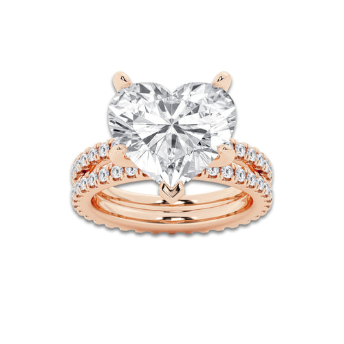 9.22 ctw Heart Lab-Grown Diamond Double Row Diamond Engagement Ring in 14K Rose Gold for Women | Colorless D, VVS1 Clarity, IGI Certified 8.00 ct Center Diamond