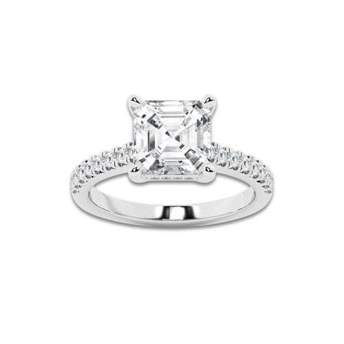 3.28 ctw Asscher Lab-Grown Diamond Hidden Halo Side Stone Engagement Ring in 18K White Gold for Women | Colorless D, VVS1 Clarity, IGI Certified 3.00 ct Center Diamond