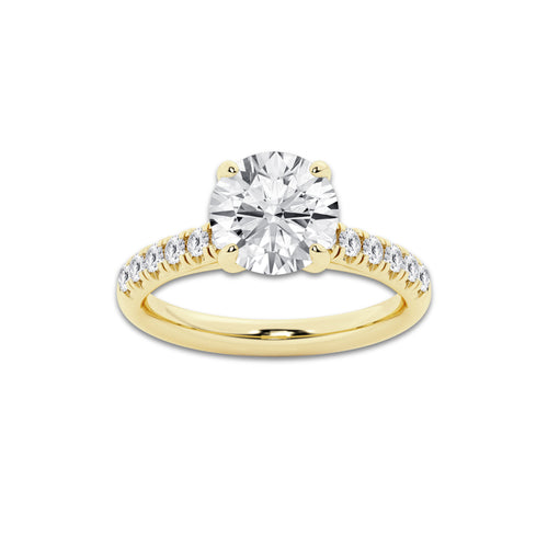 2.90 ctw Round Lab-Grown Diamond Pave Engagement Ring in 14K Yellow Gold for Women | E Color, VS1 Clarity, IGI Certified 2.50 ct Center Diamond
